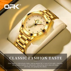 OPK Jam Tangan Lelaki Original Kalis Air Tali Keluli Tahan Karat Emas Asli Mewah Berkilau Untuk Lelaki Didatangkan dengan Kotak with Luxury Box 8141 Rotundity Bahan logam dalam stok Banyak warna Pejabat parti pemberian hadiah Garanti 1 tahun Watches