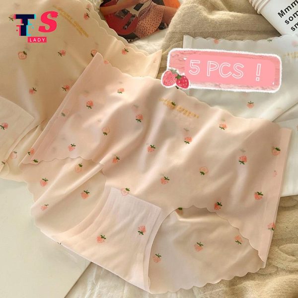 Seluar Dalam Wanita, Bahan Sutera Ais Strawberi, Rekaan Lancar, Cepat kering, Pinggang Kapas Tulen, Selangkangan Antibakteria, Sesuai untuk Gadis, Seluar Dalam Ultra Nipis