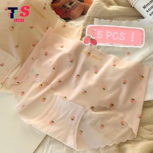 Seluar Dalam Wanita, Bahan Sutera Ais Strawberi, Rekaan Lancar, Cepat kering, Pinggang Kapas Tulen, Selangkangan Antibakteria, Sesuai untuk Gadis, Seluar Dalam Ultra Nipis