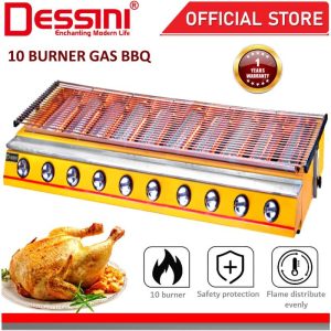 DESSINI ITALY CE Approval Stainless Steel Gas BBQ Grill Stove 2800Pa Non Stick Roast Bake Barbecue Roaster (10 Burner)