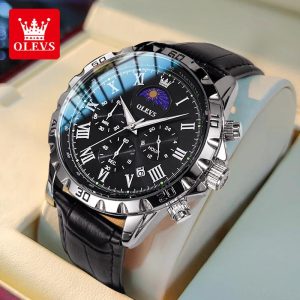 OLEVS Jam Tangan Lelaki Asli Fesyen Gaya Viral 2024 Kasual Reka Bentuk Cantik Tali Kulit dengan Kotak Mewah G99-50 Baharu pada 2024 Watch for Men Material logam+kulit dalam stok Warna berbilang Ada kotak Pejabat parti pemberian hadiah Garanti 1 tahun