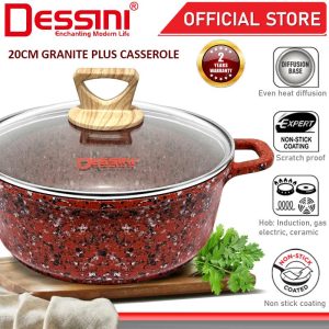DESSINI ITALY 20CM Granite Plus Casserole Induction Non Stick Pot Bowl Wok Pan Cookware Tool with Cover Periuk