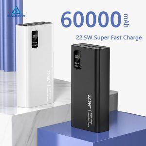 22.5W Powerbank 60000mah Portable Type-C Fast Charging 4USB LED Power bank Black White External Battery for Android IOS Phones Type C