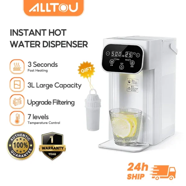 ALLTOU Instant Hot Water Dispenser 3L Capacity LCD Screen Digital Desktop Water Dispenser 3 Seconds Fast Heating 7 Modes Water Temperature Desktop Water Heater Night Light Child Lock Design Hot Water Heater Dispenser mesin air