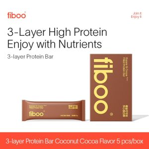 Bar Protein, Fiboo, 3- Lapisan, Snek Gim, Perisa Beri dan Kelapa, 35g setiap satu, Pek 5 Food Snacks