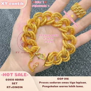 COCO ADIRA RANTAI TANGAN COP916 Panjang 20CM Lebar 2CM Berat 40G - CINCIN PERCUMA - Barang kemas bersalut emas tulen - Tahan lasak - Hypoallergenic - XYCANTIK