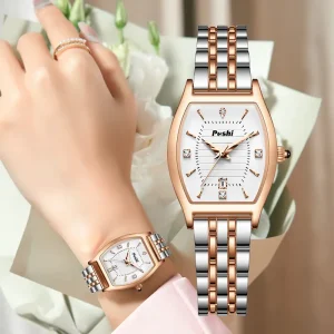 Jam Tangan Fesyen Wanita, Mewah POSHI, Kalis Air, Reka Bentuk Retro, Bentuk Tong, Kasual dan Langsing, Pergerakan Kuarza, Sesuai sebagai Hadiah Teman Wanita atau Teman Wanita, untuk Wanita