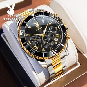 PLAYBOY 3506 Jam Tangan Untuk Lelaki Asli Kalis Air Pergerakan Kuarza Tali Keluli Tahan Karat Gaya Perniagaan Berkilau Bahan Logam Pelbagai Warna Waranti 3 tahun Termasuk Kotak Percuma Item Hadiah Watches