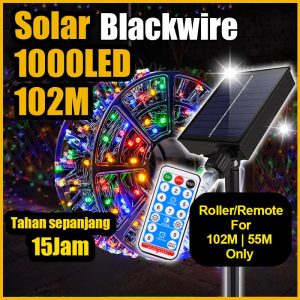 【Bing Bling】【Solar LED Blackwire 8Modes - 102 | 55 | 33 | 22 | 12M 】【Tahan15Jam】Solar String Light Outdoors Waterproof Led Raya Lampu kelip2 Lip Lap Solar Lamp 8 Modes Fairy Lights Lamp Gardens Wedding Party Home Christmas Ramadan Decoration Lighting