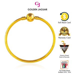 Emas Jaguar (8.90 g) GJ Bangle PDR Gelang Tangan Bulat Licin 24K Gold Plated Jewellery (56156423+2charm)