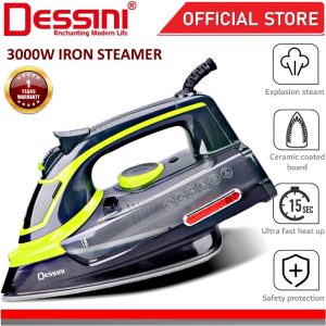 DESSINI ITALY 3000W Electric Ceramic Soleplate Garment Steam Iron Sprayer Steamer Clothes Brush / Seterika Baju