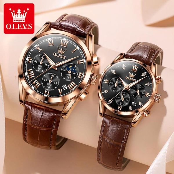 OLEVS Jam Tangan Couple Watch Set Pasangan Murah Tonton Kalis Air Asli New 2025 Dengan Kotak Keluli Tahan Karat Women Men Watches with Luxury Box 2871+5523 Putaran Fashionable Jam kulit perempuan Banyak warna Ada stok tersedia Pemberian hadiah
