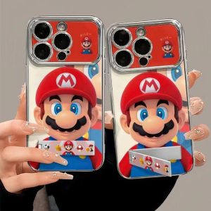 Sarung Telefon Super Mario + pemegang untuk iPhone 11 16 15 14 13 12 Pro Xs Max XR X 6 6s 7 8 Plus Sarung Permainan Comel Sarung Telefon Kalis Kejutan Penutup Belakang Pelindung