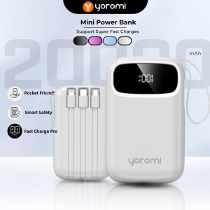 Yoromi Power Bank 66W Fast Charging Built in Cable Portable Mini Charger 4 Output LED Display Digital Battery 20000mAh Travel Essential Powerbank