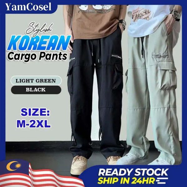 Seluar Kargo Lelaki, Potongan Lurus Klasik, Seluar Panjang, Berbilang Poket, Longgar, Seluar Lelaki, F19 M-3XL, [COD]