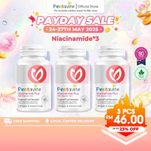 Pentavite Glowing Oral Niacinamide Focus White and Bright, plus with VC&VE tropical fruit chewable (30-120 tablets)