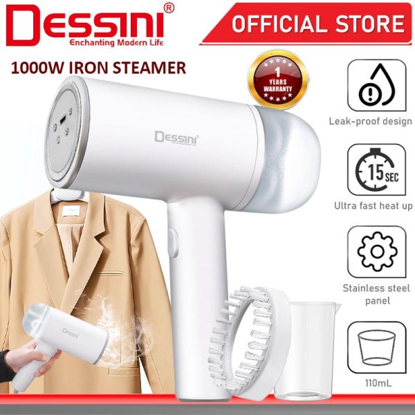 DESSINI ITALY 1000W Electric Ceramic Soleplate Garment Steam Iron Sprayer Handheld Steamer Clothes Brush / Seterika Baju
