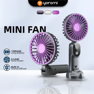 YOROMI Mini Turbo Fan 6 Wind Speed HD Display Pocket Size Fast Cool Fragrance Outdoor Travel Office Usb DS1026
