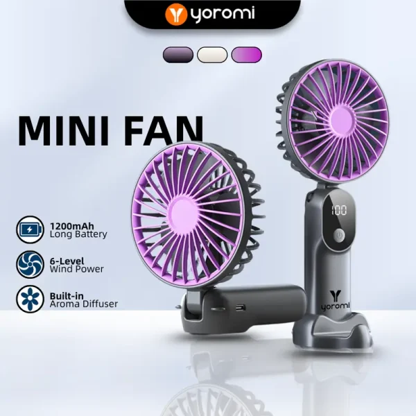 YOROMI Mini Turbo Fan 6 Wind Speed HD Display Pocket Size Fast Cool Fragrance Outdoor Travel Office Usb DS1026