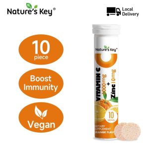 Nature's Key 1000mg Vitamin C + 10mg Zinc Tablet Effervescent, membantu meningkatkan sistem imun, 10 tablet dalam satu botol