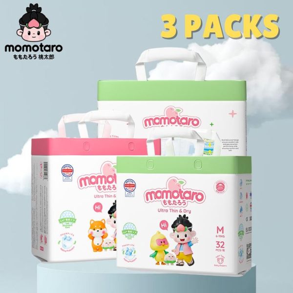 (3 PACK) Momotaro NewBorn Diapers Probiotic Core Classic Series Baby Diapers Tape Pants Non-Woven Super Absorbent - NB/S/M/L/XL/2XL/3XL Fabric pempers