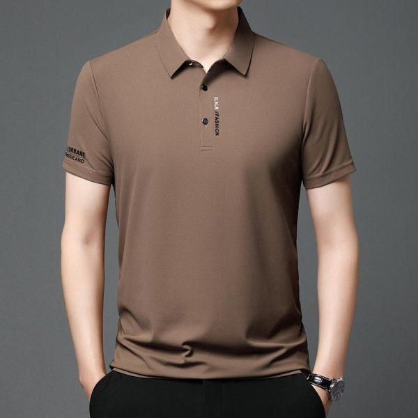 Kemeja-T lengan pendek lelaki, mewah, Gaya Baharu Musim Panas, Bahan Sutera Ais, Perniagaan, Kolar Lapel Lancar, Baju Polo, Gaya Nipis, Bernafas, Baju Kolar Atas Lelaki
