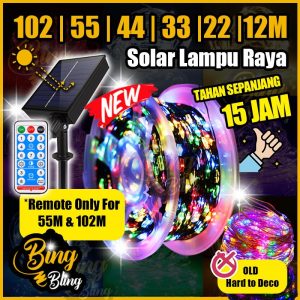 【Bing Bling】【Premium Pack 102 | 55 | 44 | 33 | 22 | 12M】【Roller】 Solar Lampu Raya Lip Lap Waterproof Outdoor Lighting Deco Hiasan Fairy Light Kelip Kelip2 Kelap Klip