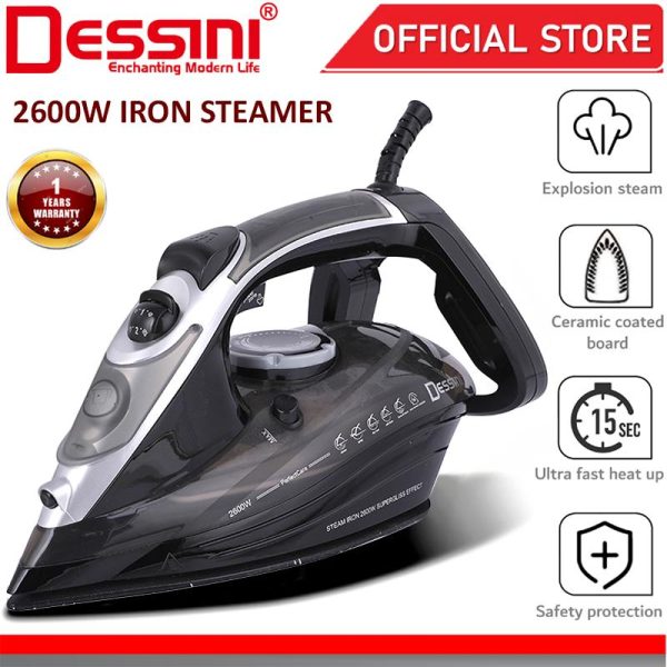 DESSINI ITALY 2600W Electric Ceramic Soleplate Garment Steam Iron Sprayer Steamer Clothes Brush / Seterika Baju