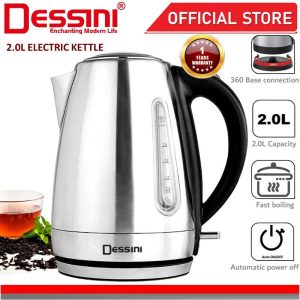 DESSINI ITALY Stainless Steel Electric Kettle Automatic Cut Off Boiler Jug Teapot Cerek (2.0L)