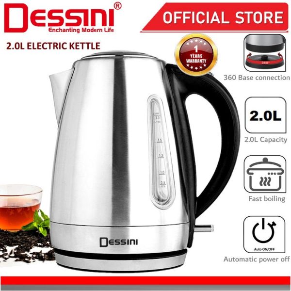 DESSINI ITALY Stainless Steel Electric Kettle Automatic Cut Off Boiler Jug Teapot Cerek (2.0L)