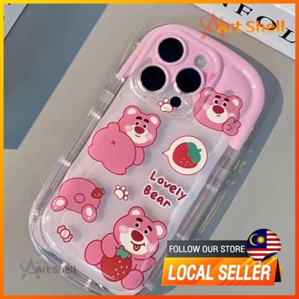 Transparent Pink Strawberry Bear Lotso Design Phone Case Compatible With IPhone 15 12 13 14 11 Pro Max X Xs Max Xr 7 8 Casing Protection Silicone
