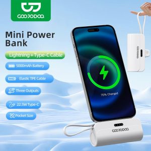 【GOOJODOQ】 5000mAh Mini Fast Charge Portable Powerbank for lOS iPadiPhone Airpod | Lightning Connector Type CPlug l Power Bank Lampu