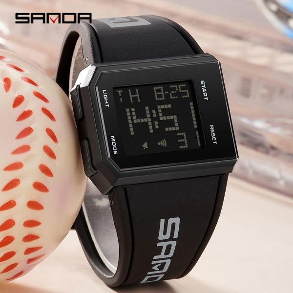 Jam Tangan Lelaki, AW24 SANDA, 9003 Pelbagai fungsi, Fesyen, Sukan, Kalis Air, Bentuk Persegi, Pergerakan Kuarza Mewah, Paparan LED Berkilau