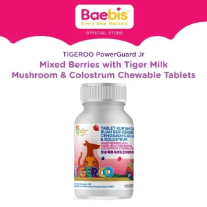 Baebis Tigeroo PowerGuard JR Chewable Tablets (Mixed Berries) - Food Functional Boosts Immunity & Digestion with Tiger Milk Mushroom & Colostrum