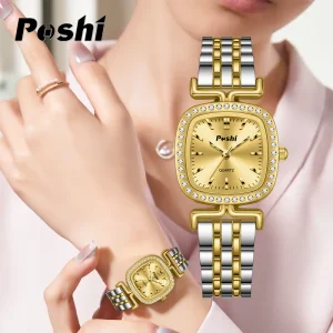 Jam Tangan Fesyen Wanita, Jenama POSHI Asli, Mewah, Reka Bentuk Persegi Berlian Baru, Jam Tangan, Hadiah Terbaik untuk Wanita, Kalis Air 30M, Pergerakan Kuarza, Beli 1 Jam Tangan, Termasuk Kotak Percuma