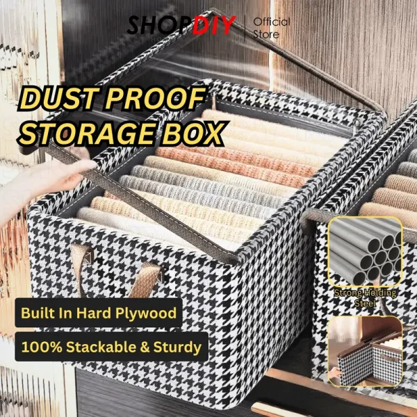 SHOPDIY Large Capacity Foldable Clothes Storage Box with Lip Clothes Organizer Kotak Baju storage organizers Stackable Supplies