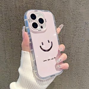 Sarung Telefon Ins Smile, Serasi dengan iPhone 11, 15, 14, 13, 12, Pro, Xs Max, XR, X, 7, 8 Plus, SE 2020, Sarung Cermin Solek Lembut Jelas Korea, Sarung Telefon Bimbit, Penutup Belakang Pelindung Kalis Kejutan Silikon, Sesuai untuk Telefon Bimbit