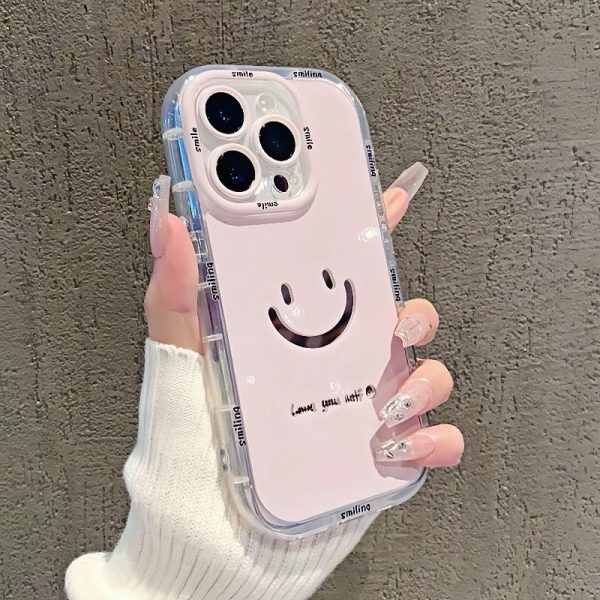 Sarung Telefon Ins Smile, Serasi dengan iPhone 11, 15, 14, 13, 12, Pro, Xs Max, XR, X, 7, 8 Plus, SE 2020, Sarung Cermin Solek Lembut Jelas Korea, Sarung Telefon Bimbit, Penutup Belakang Pelindung Kalis Kejutan Silikon, Sesuai untuk Telefon Bimbit