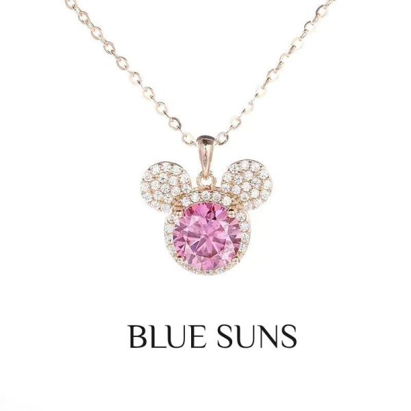 [925 Perak+1ct Moissanite]Kalung Peluh Musim Panas & Tahan Kotoran Mickey Comel Loket moissanite 1 karat Kalung Cantik Hypoallergenic untuk Wanita Barang kemas yang bergaya dan serba boleh
