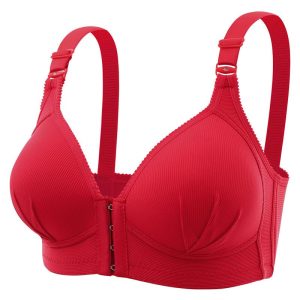 Bras Women Front Buckle Wireless Plus Size Full Coverage Plain Bra Front 4 Hook Bra Baju Dalam Wanita Tanpa Besi Underwear