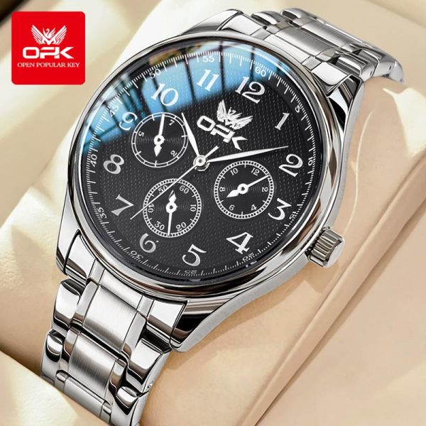 OPK Jam Analog Tangan Lelaki Asli Kalis Air Gaya Baharu 2024 Keluli Tahan Karat Kalendar Berkilau Dengan Kotak Watches for Men G6012 Rotundity Bahan logam dalam stok Banyak warna Pejabat parti pemberian hadiah Garanti 1 tahun
