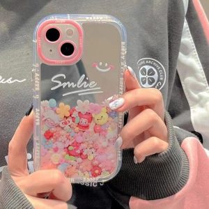 Sarung Telefon Cermin Solek, Reka Bentuk Senyuman Comel, Serasi dengan iPhone 11, 15, 14, 13, 12, Pro, Xs Max, XR, X, 7, 8 Plus, Sarung Sarung Lembut Jelas Korea, Penutup Belakang Pelindung Kalis Kejutan Silikon