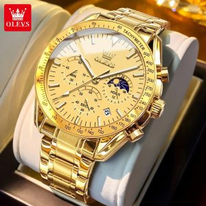 OLEVS Jam Tangan Lelaki Waterproof Malaysia Branded Ori Berkilau dengan Tetingkap Kalendar Tali Keluli Tahan Karat Pergerakan Kuarza Gaya Perniagaan Sesuai sebagai Watch for Men with Luxury Box G3618