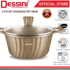DESSINI ITALY iLT-28 Granite Die Cast Aluminium Non Stick Casserole Pot Bowl Deep Fry Pan Cookware Tool PERIUK (28cm)