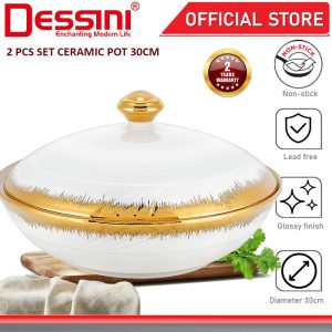 DESSINI ITALY 12 Inch Ceramic Serving Bowl Salad Soup Cereal Pasta Casserole Non Stick Healthy Stock Pot Cookware PERIUK