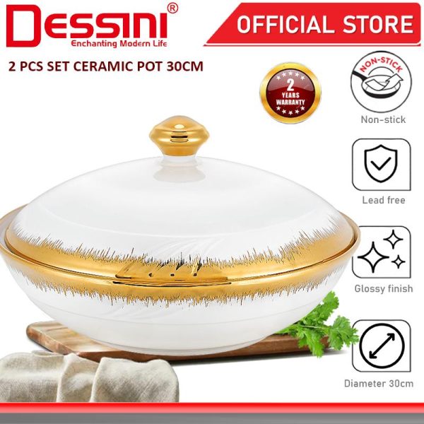 DESSINI ITALY 12 Inch Ceramic Serving Bowl Salad Soup Cereal Pasta Casserole Non Stick Healthy Stock Pot Cookware PERIUK