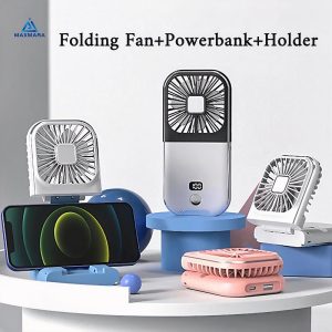 Foldable Fan Portable 3000mah Power Bank Multifunctional Handheld Desktop Mini USB Charging Fan With Phone Holder Landyards Hanging Mobile Wireless