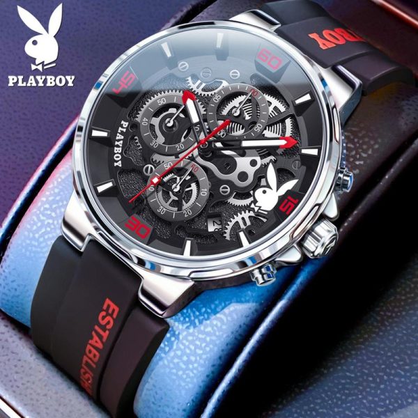PLAYBOY 3063 Jam Tangan Lelaki Original Kalis Air Tali Kulit Emas Hitam Putih Gaya Fesyen Asal Watches for Men Ketibaan Baru with Luxury Box Rotundity Material logam+kulit dalam stok Warna berbilang Pejabat parti pemberian hadiah Garanti 1 tahun