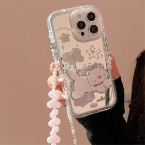 Sarung Telefon Cermin Solek Kucing, Reka Bentuk Korea, dengan Lanyard, Serasi dengan iPhone 11, 16, 15, 14, 13, 12, Pro, Xs Max, XR, X, 7, 8 Plus, Sarung Korea, Penutup Belakang Pelindung Kalis Kejutan