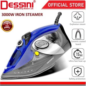 DESSINI ITALY 3000W Electric Ceramic Soleplate Garment Steam Iron Sprayer Steamer Clothes Brush / Seterika Baju